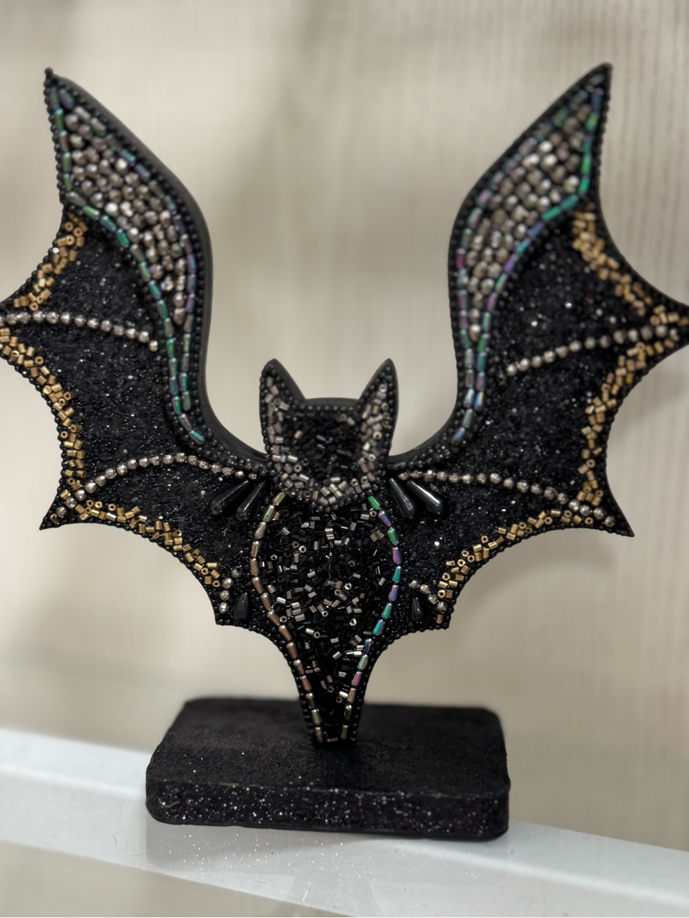 Embellished Beaded Bat Figurine in Black and Iridescent - Picture 2 of 2